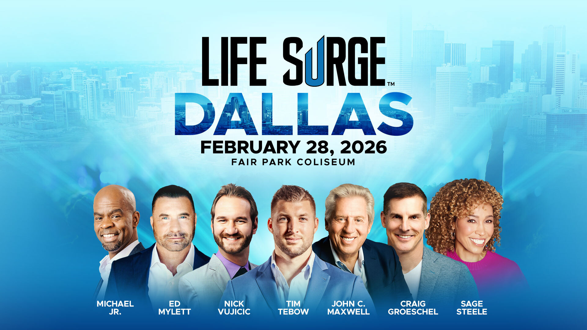 promo graphic of Life Surge Saturday with talent line up
