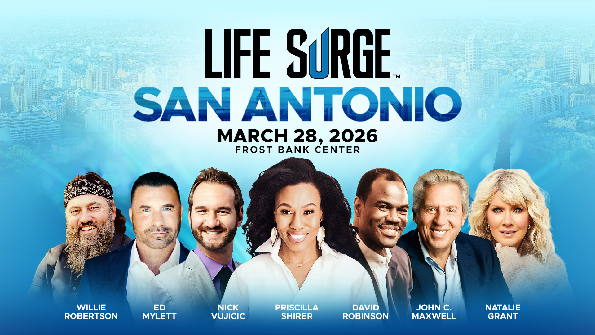 promo graphic of Life Surge Saturday with talent line up