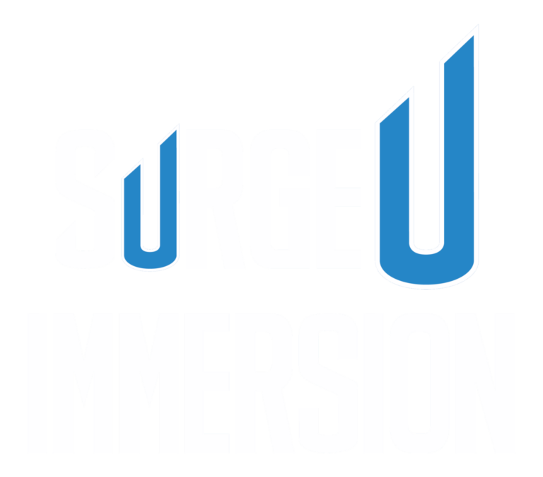 White and blue SurgeU Immersion logo